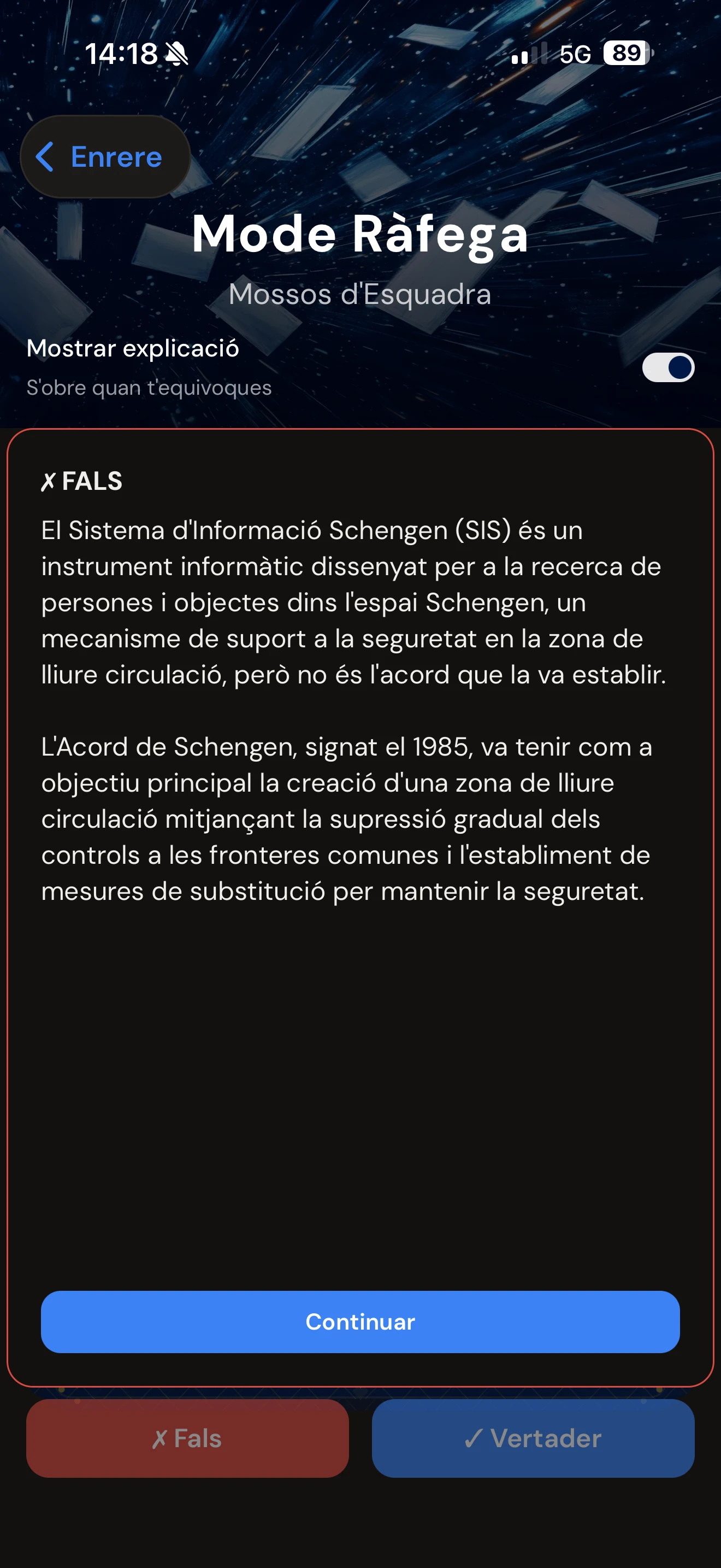 Tarjeta de explicación del Modo Ráfaga tras responder incorrectamente
