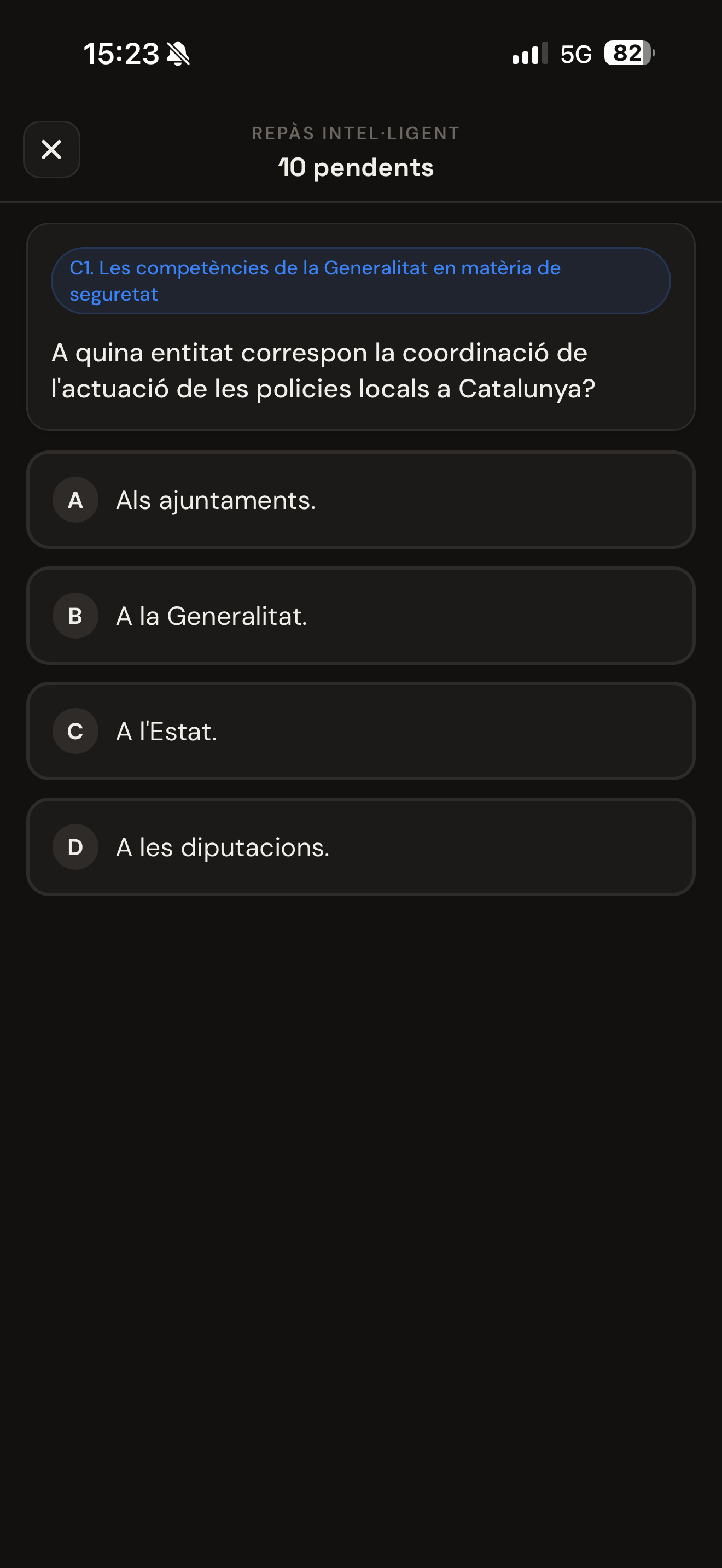Pregunta en Repaso Inteligente con 4 opciones